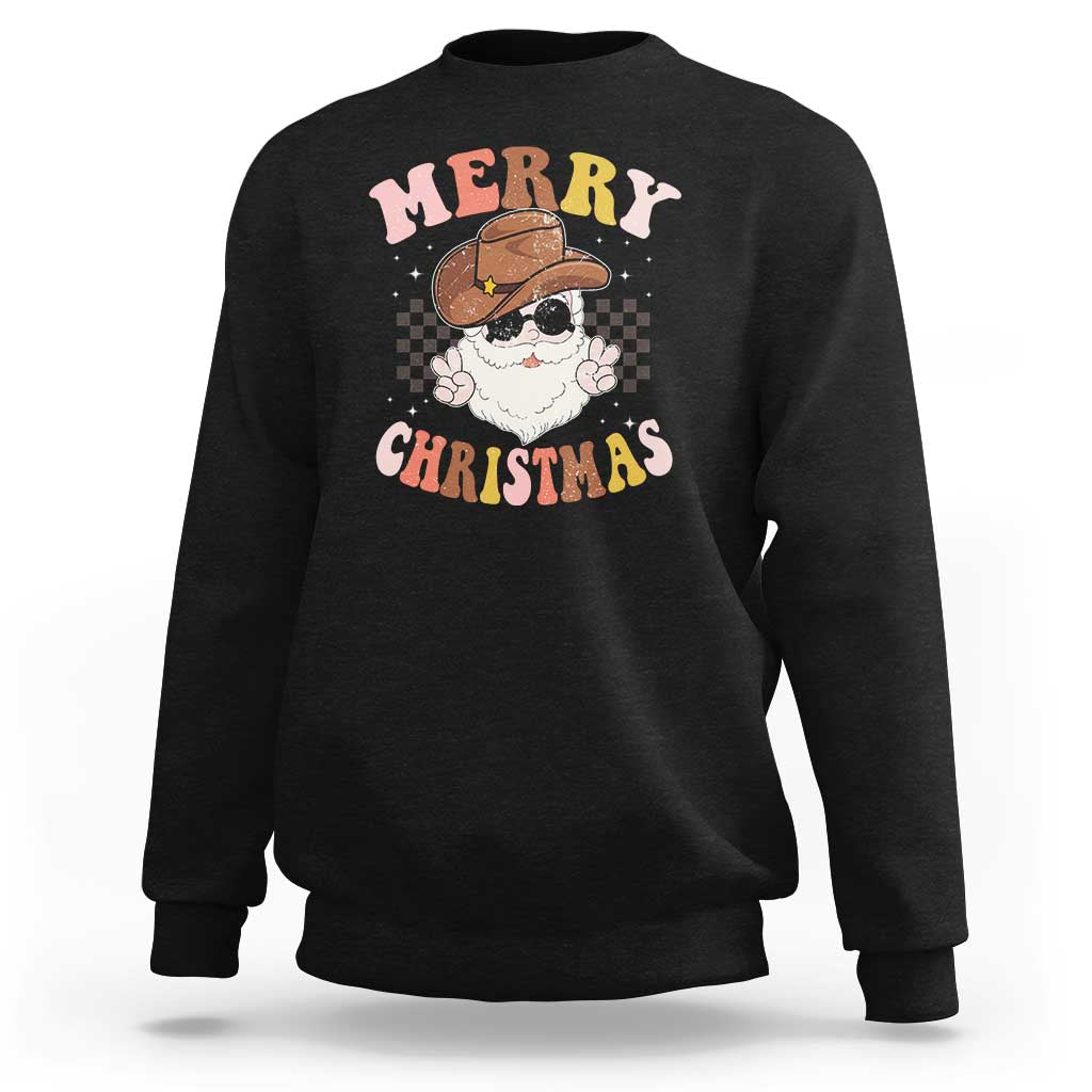Christmas Cowboy Sweatshirt Vintage 90s Western Groovy Santa Claus Xmas Vibes - Wonder Print Shop