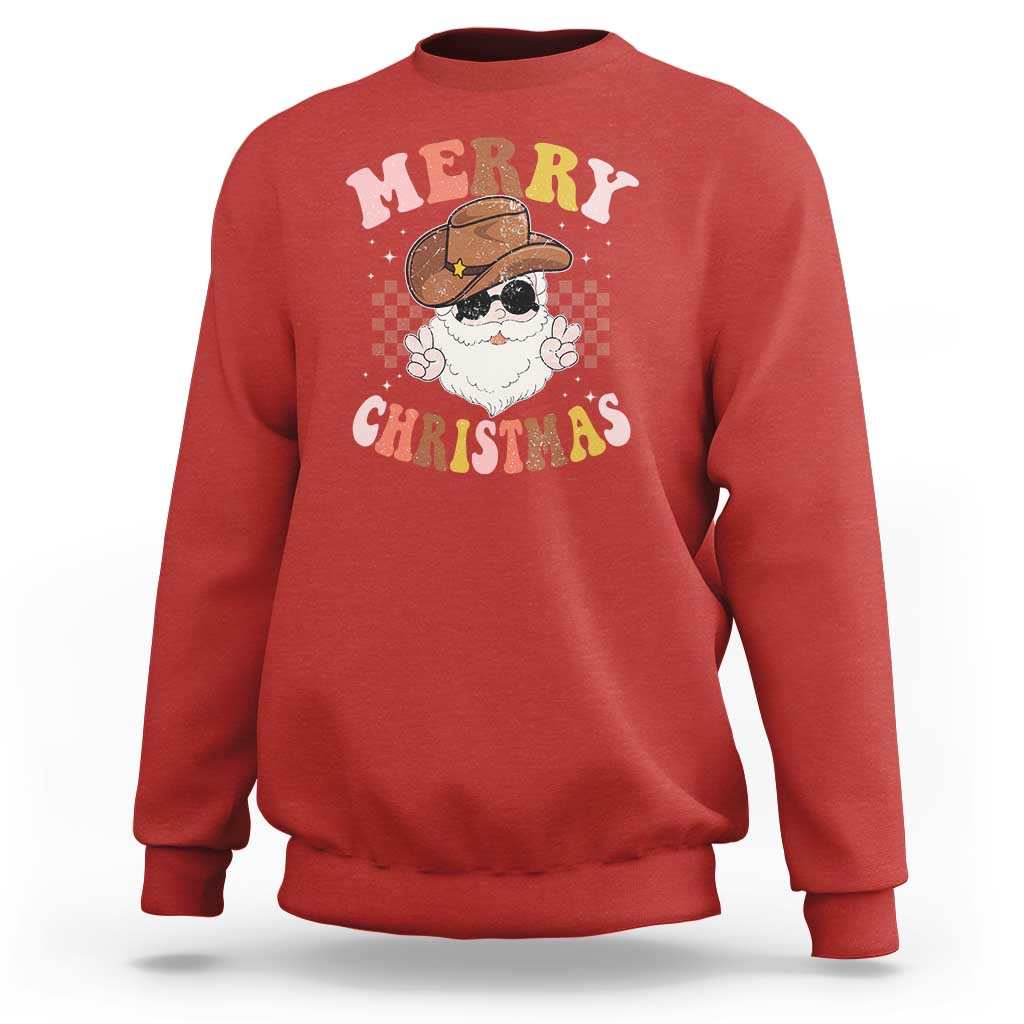 Christmas Cowboy Sweatshirt Vintage 90s Western Groovy Santa Claus Xmas Vibes - Wonder Print Shop