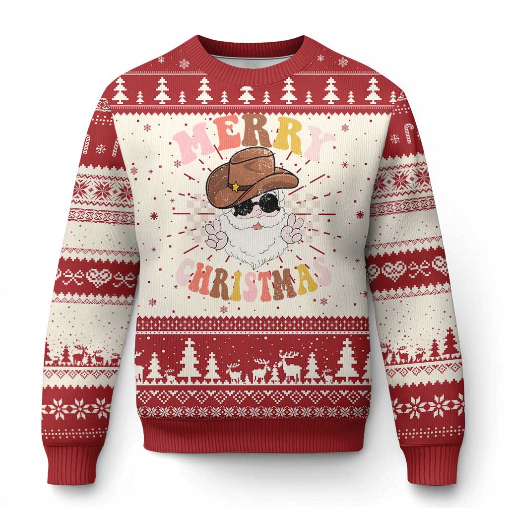 Cowboy Ugly Christmas Sweater Vintage 90s Western Groovy Santa Claus Xmas Vibes - Wonder Print Shop
