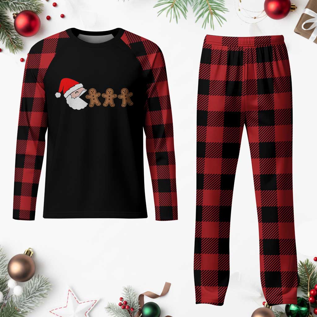 Funny Plaid Pajama Set Santa Eating Gingerbread Men Gamer Men Women Kids - Wonder Print Shop