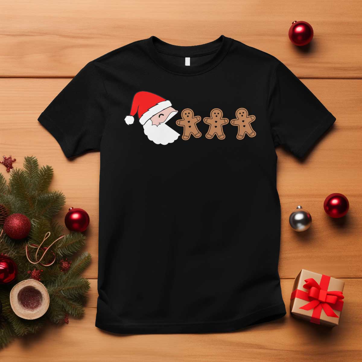 Funny Christmas T Shirt Santa Eating Gingerbread Men Gamer Men Women Kids - Wonder Print Shop