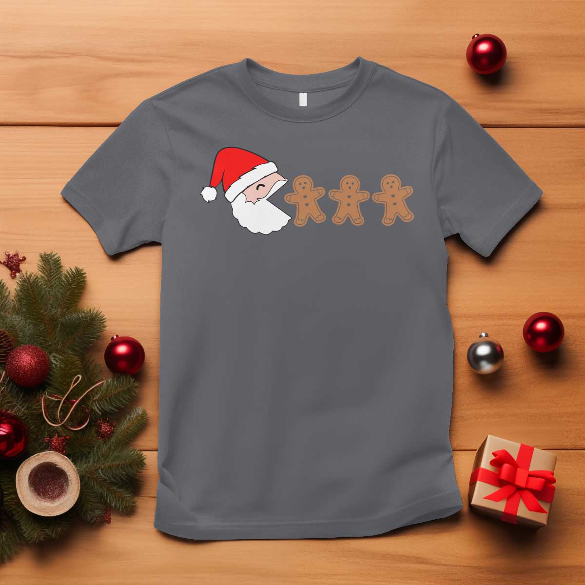 Funny Christmas T Shirt Santa Eating Gingerbread Men Gamer Men Women Kids - Wonder Print Shop
