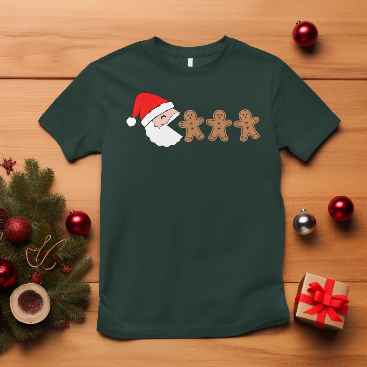 Funny Christmas T Shirt Santa Eating Gingerbread Men Gamer Men Women Kids - Wonder Print Shop