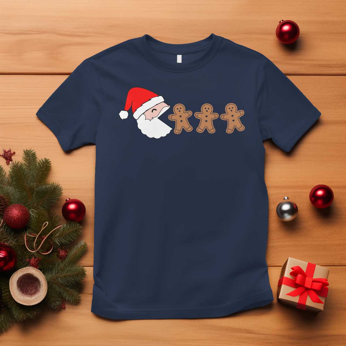Funny Christmas T Shirt Santa Eating Gingerbread Men Gamer Men Women Kids - Wonder Print Shop