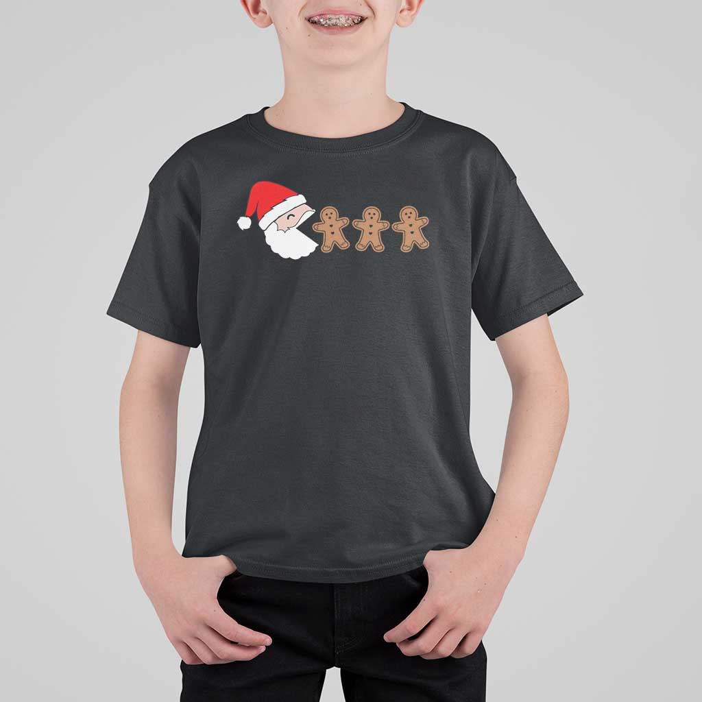 Funny Christmas T Shirt For Kid Santa Eating Gingerbread Men Gamer Men Women Kids - Wonder Print Shop