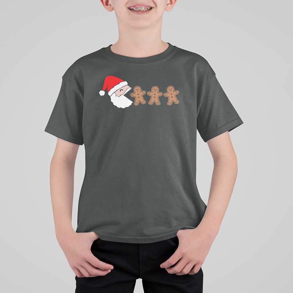 Funny Christmas T Shirt For Kid Santa Eating Gingerbread Men Gamer Men Women Kids - Wonder Print Shop