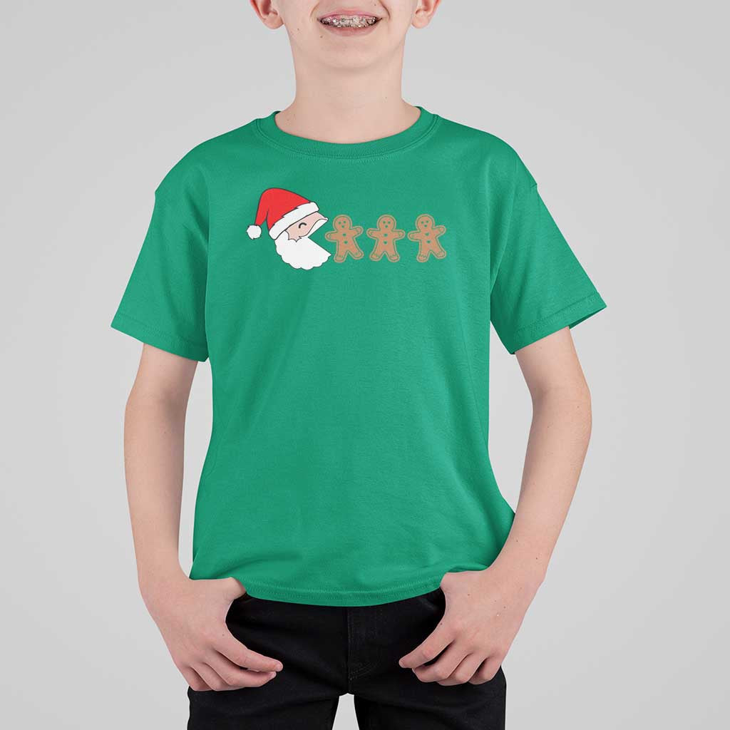 Funny Christmas T Shirt For Kid Santa Eating Gingerbread Men Gamer Men Women Kids - Wonder Print Shop