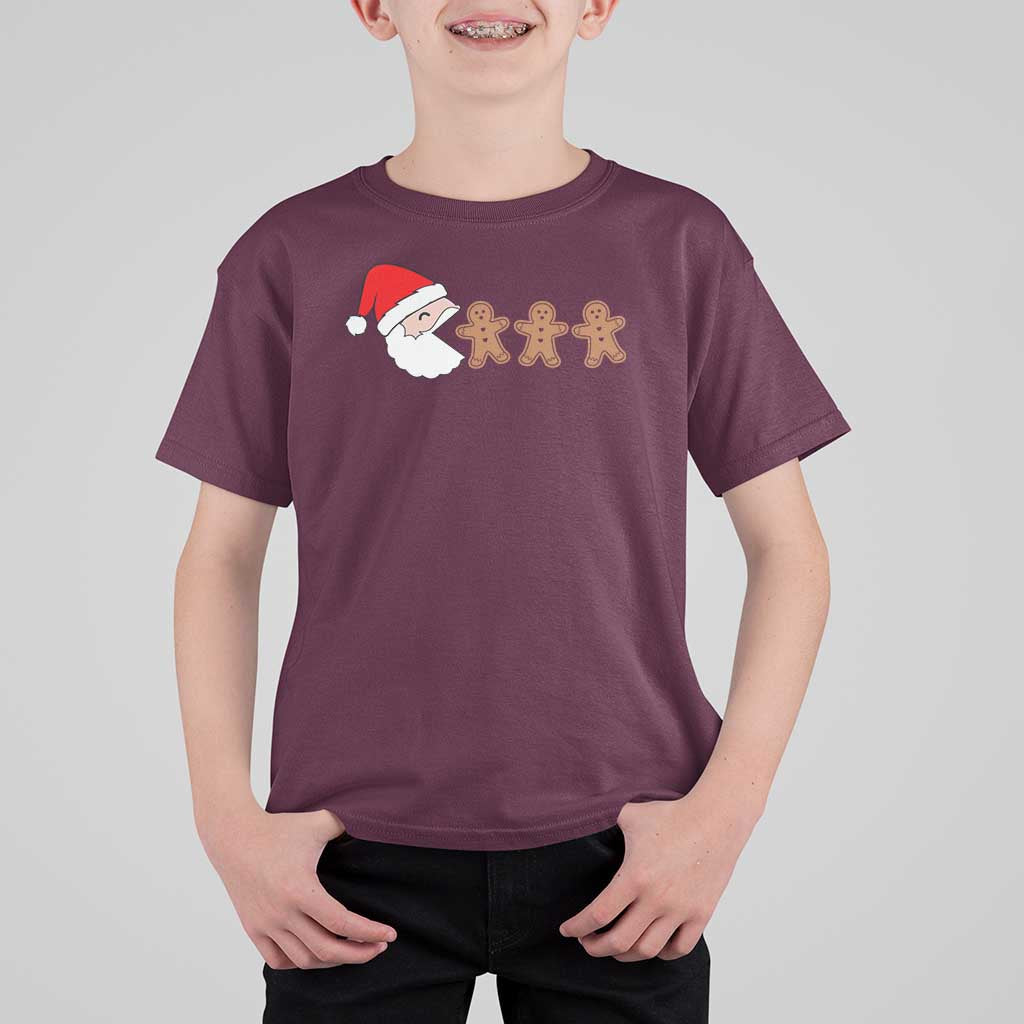 Funny Christmas T Shirt For Kid Santa Eating Gingerbread Men Gamer Men Women Kids - Wonder Print Shop
