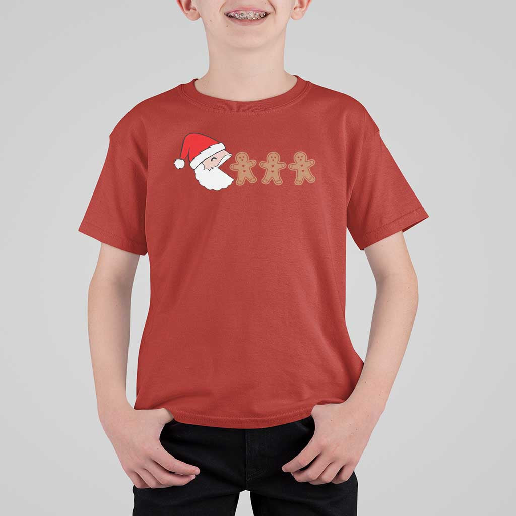 Funny Christmas T Shirt For Kid Santa Eating Gingerbread Men Gamer Men Women Kids - Wonder Print Shop