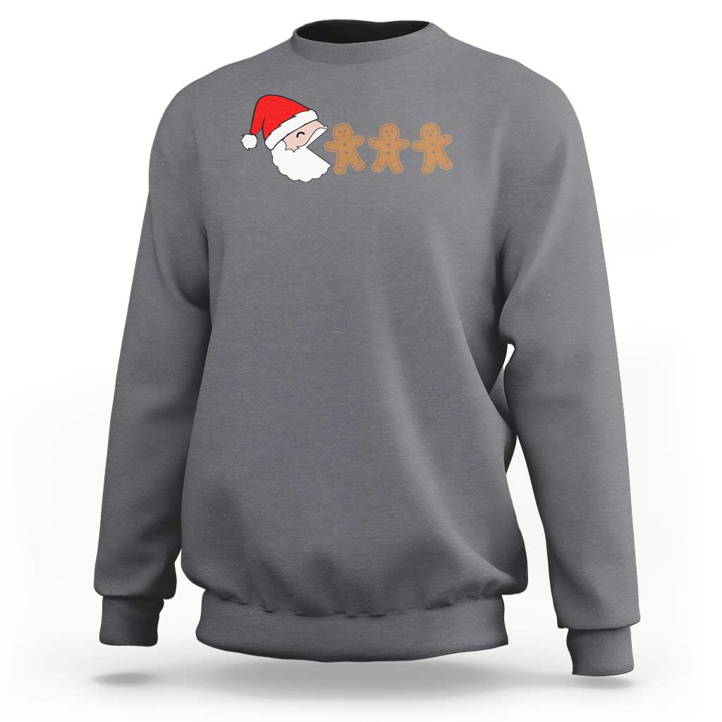 Funny Christmas Sweatshirt Santa Eating Gingerbread Men Gamer Men Women Kids - Wonder Print Shop