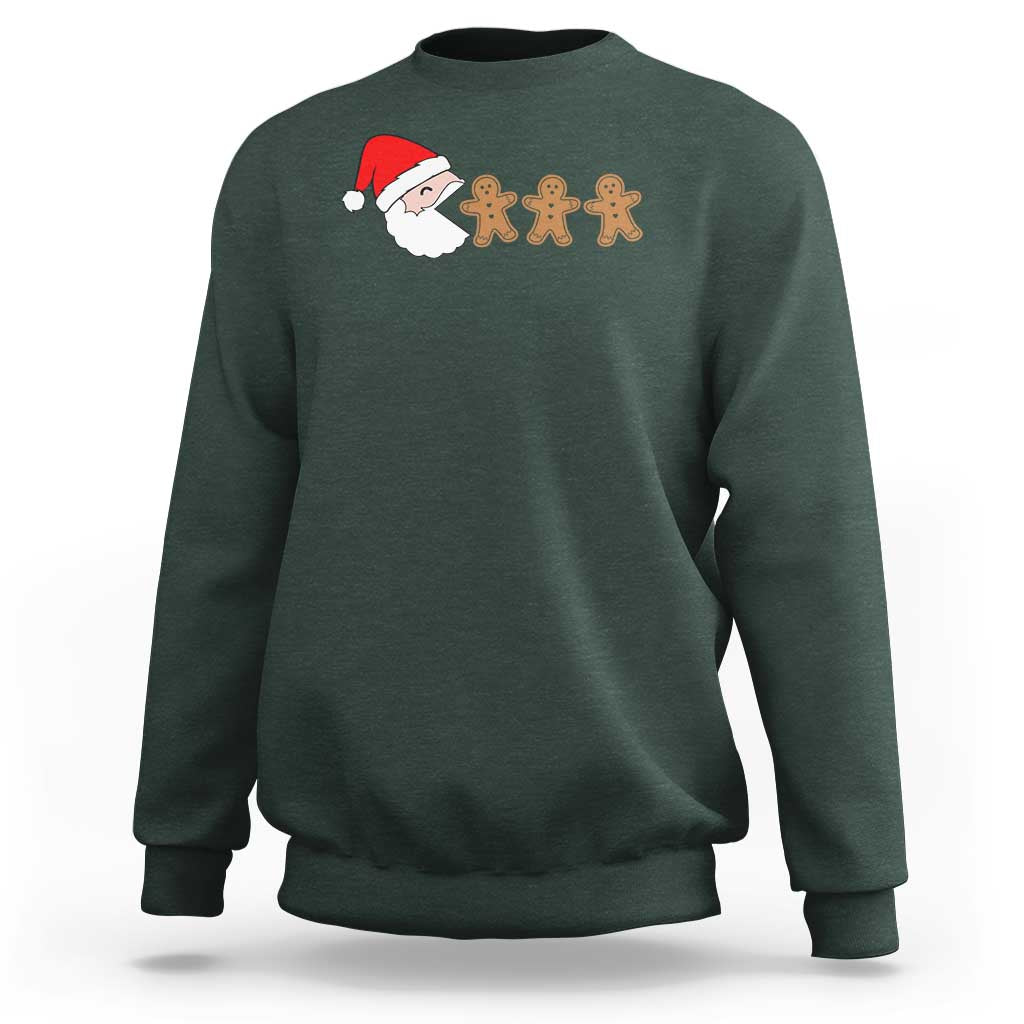 Funny Christmas Sweatshirt Santa Eating Gingerbread Men Gamer Men Women Kids - Wonder Print Shop