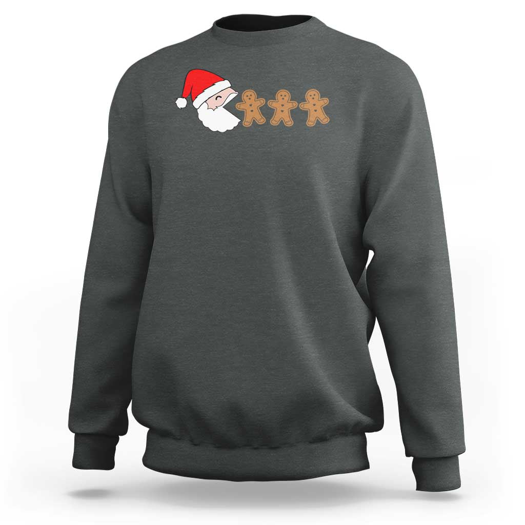 Funny Christmas Sweatshirt Santa Eating Gingerbread Men Gamer Men Women Kids - Wonder Print Shop
