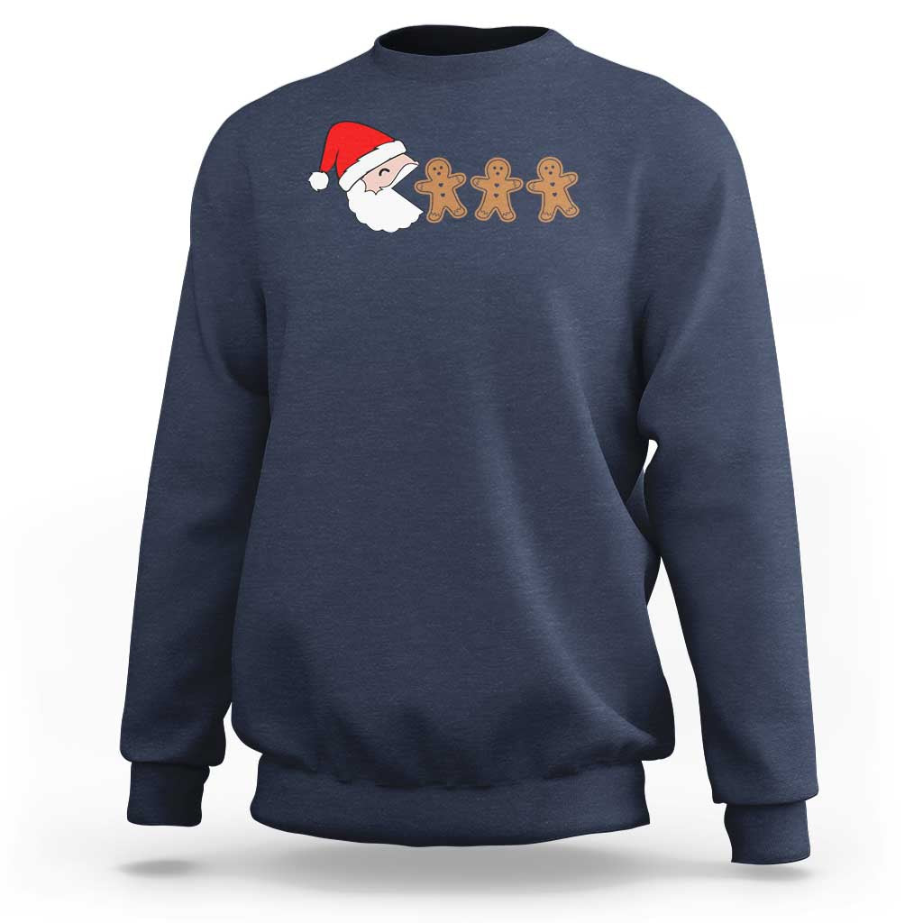 Funny Christmas Sweatshirt Santa Eating Gingerbread Men Gamer Men Women Kids - Wonder Print Shop