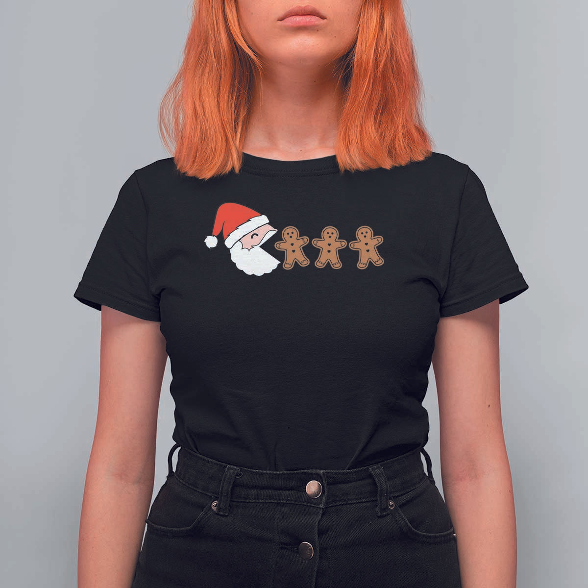 Funny Christmas T Shirt For Women Santa Eating Gingerbread Men Gamer Men Women Kids - Wonder Print Shop