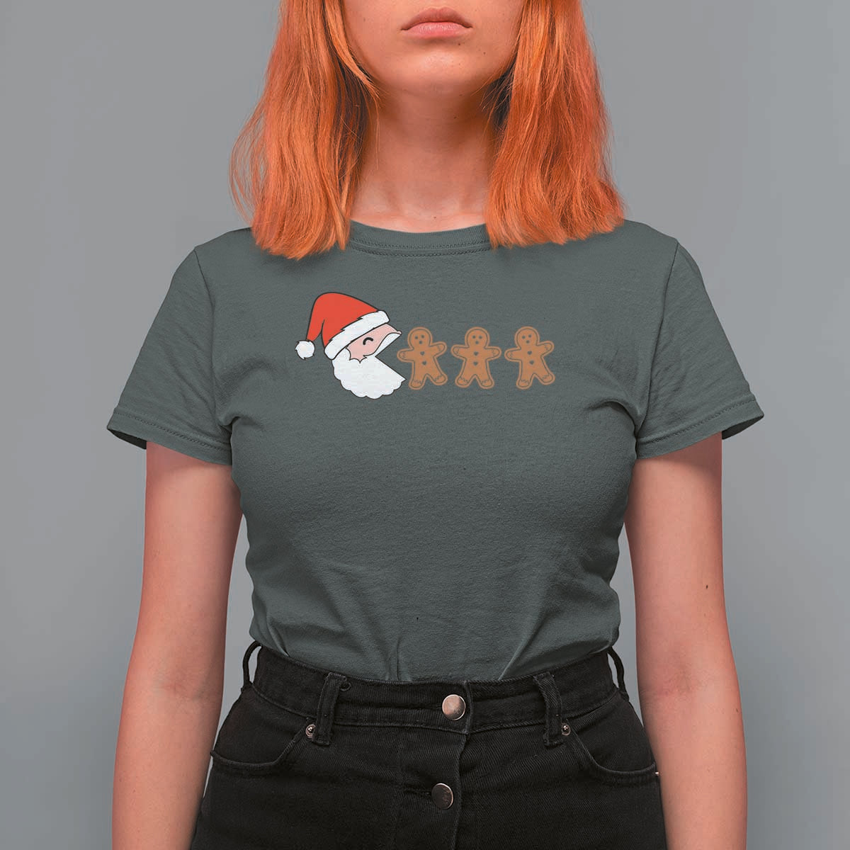 Funny Christmas T Shirt For Women Santa Eating Gingerbread Men Gamer Men Women Kids - Wonder Print Shop