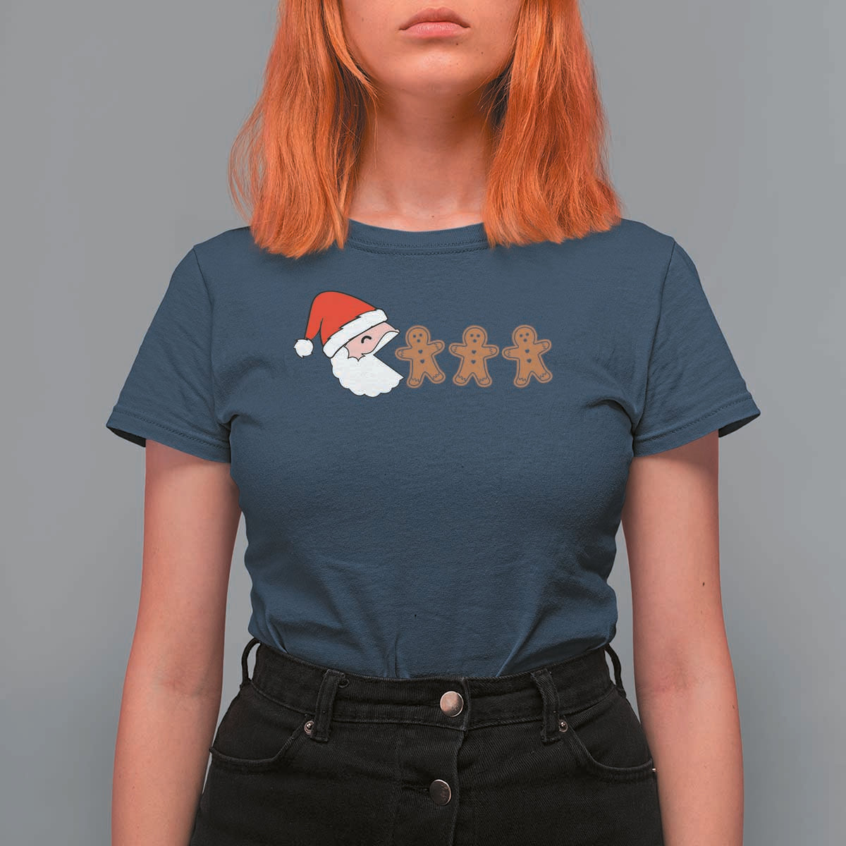 Funny Christmas T Shirt For Women Santa Eating Gingerbread Men Gamer Men Women Kids - Wonder Print Shop