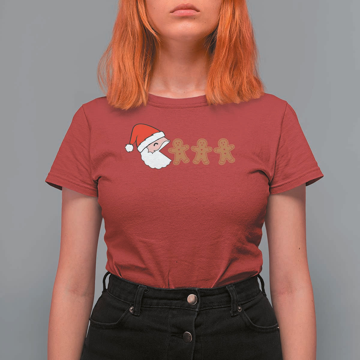 Funny Christmas T Shirt For Women Santa Eating Gingerbread Men Gamer Men Women Kids - Wonder Print Shop