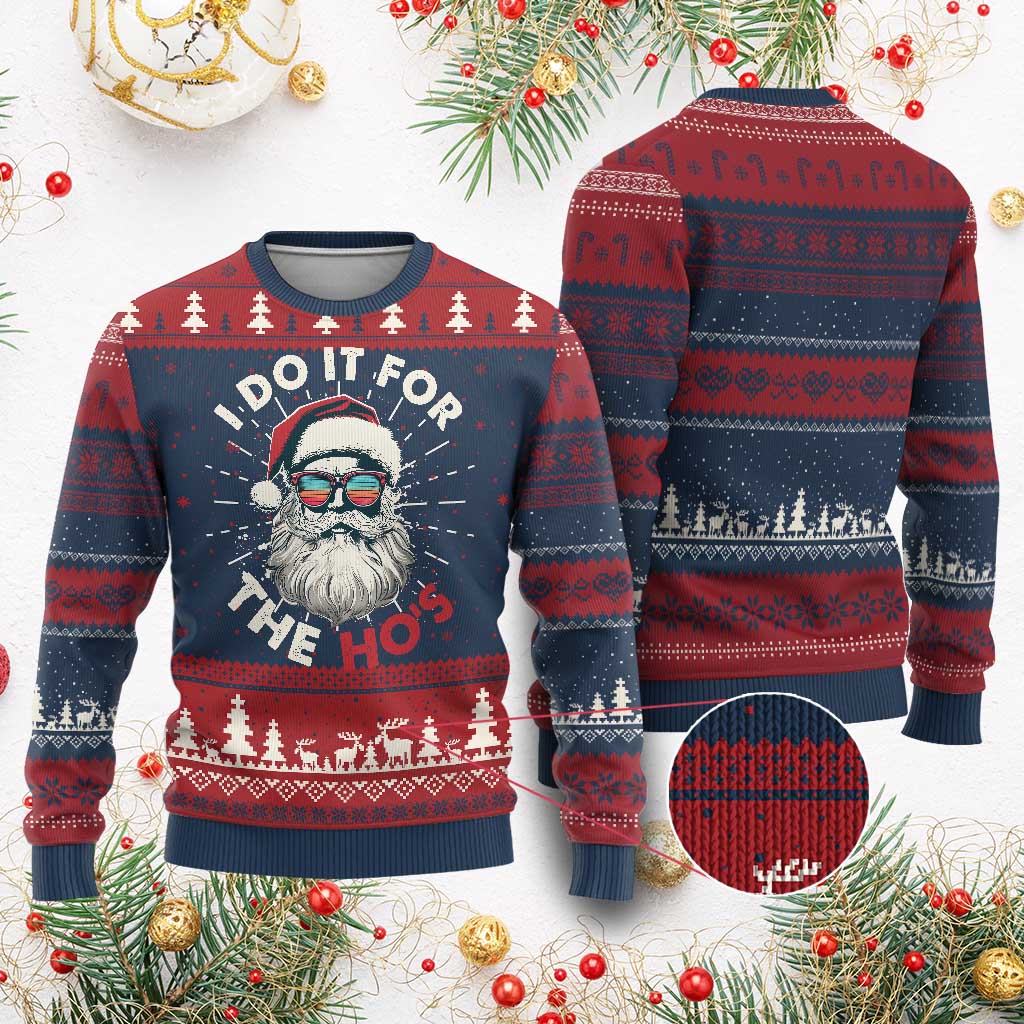 Funny Ugly Christmas Sweater Santa I Do It For The Ho's - Wonder Print Shop