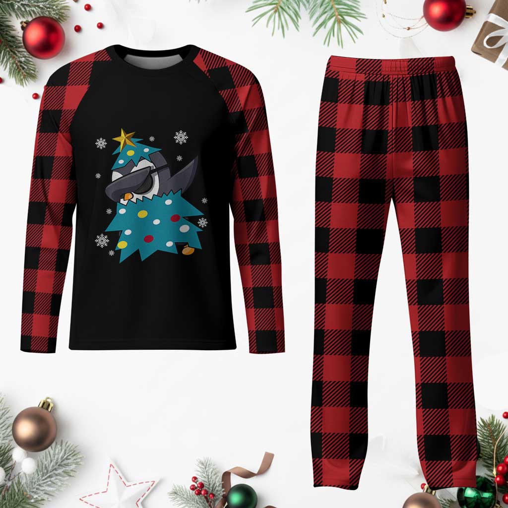 Christmas Penguin Plaid Pajama Set Funny Animals Xmas Tree Lights Boys Kids - Wonder Print Shop