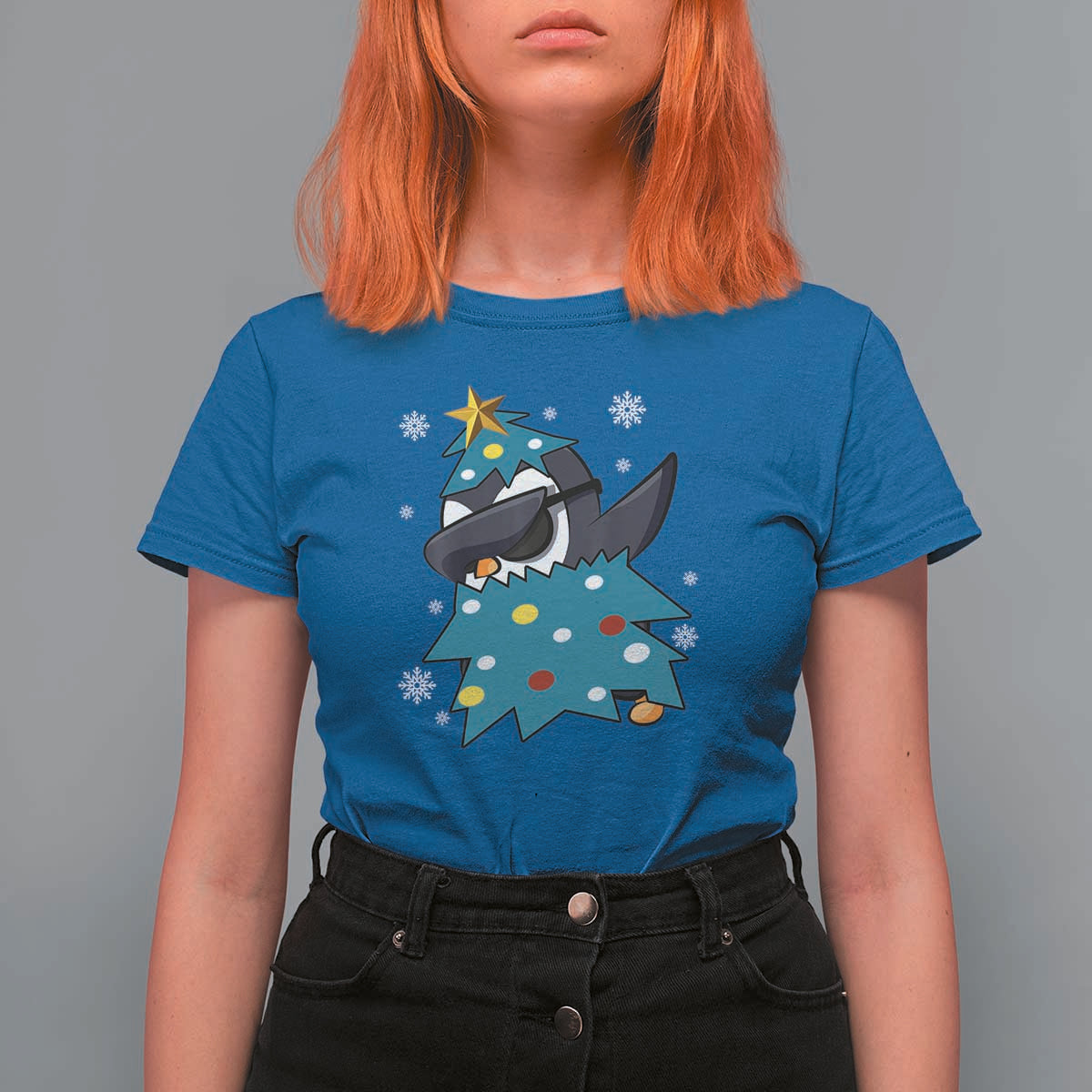 Christmas Penguin T Shirt For Women Funny Animals Xmas Tree Lights Boys Kids - Wonder Print Shop