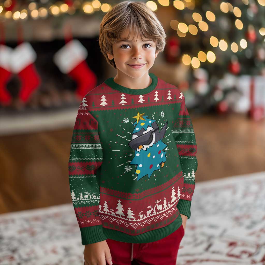 Christmas Penguin Knitted Sweatshirt Funny Animals Xmas Tree Lights Boys Kids - Wonder Print Shop