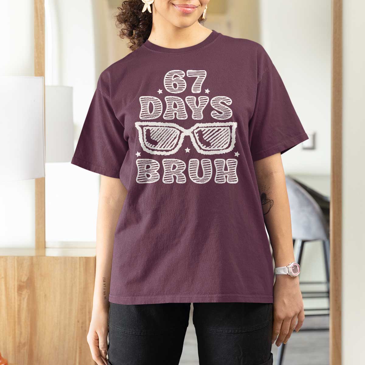 Bruh 67 Days of School T Shirt For Women Funny Six Seven 6 7 Teen Gen Z Alpha Meme Teacher - Wonder Print Shop