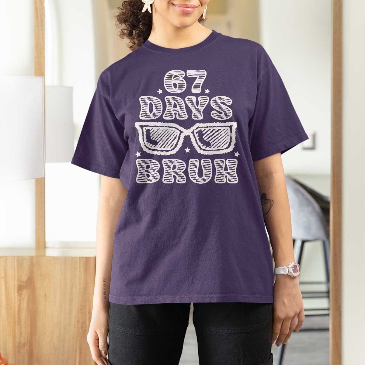 Bruh 67 Days of School T Shirt For Women Funny Six Seven 6 7 Teen Gen Z Alpha Meme Teacher - Wonder Print Shop