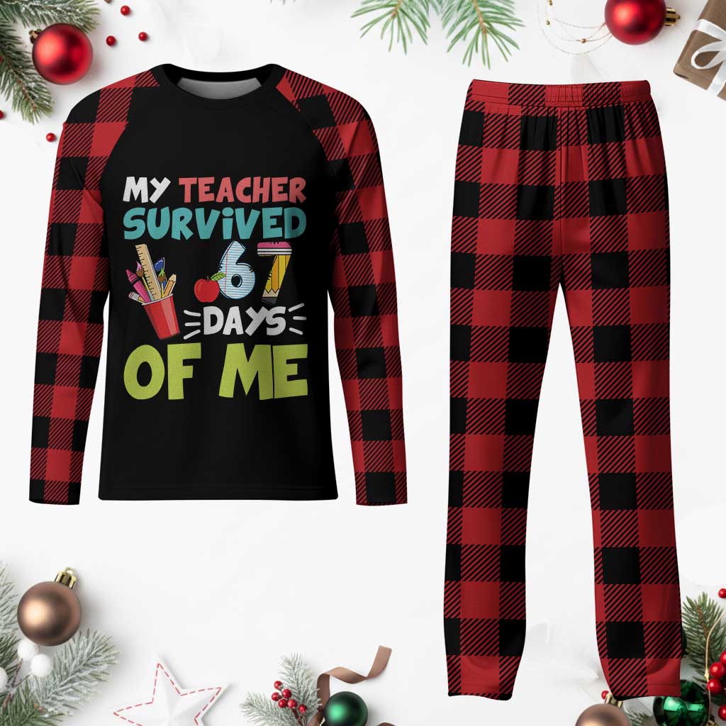 My Teacher Survived 67 Days Of Me Plaid Pajama Set Funny Six Seven Teen Gen Z Alpha Meme - Wonder Print Shop