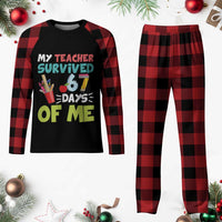 My Teacher Survived 67 Days Of Me Plaid Pajama Set Funny Six Seven Teen Gen Z Alpha Meme - Wonder Print Shop