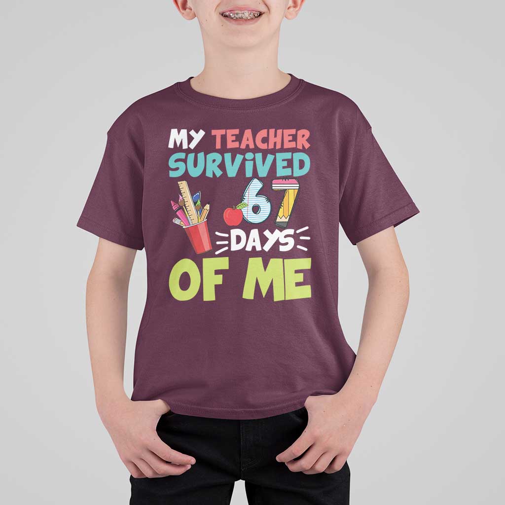 My Teacher Survived 67 Days Of Me T Shirt For Kid Funny Six Seven Teen Gen Z Alpha Meme - Wonder Print Shop