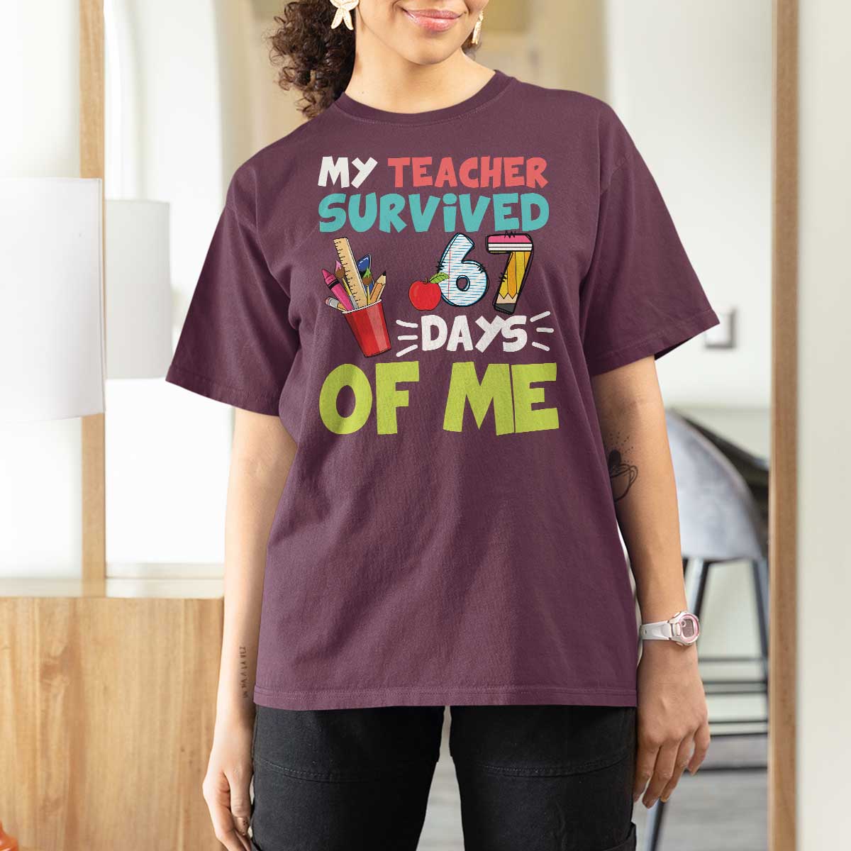 My Teacher Survived 67 Days Of Me T Shirt For Women Funny Six Seven Teen Gen Z Alpha Meme - Wonder Print Shop