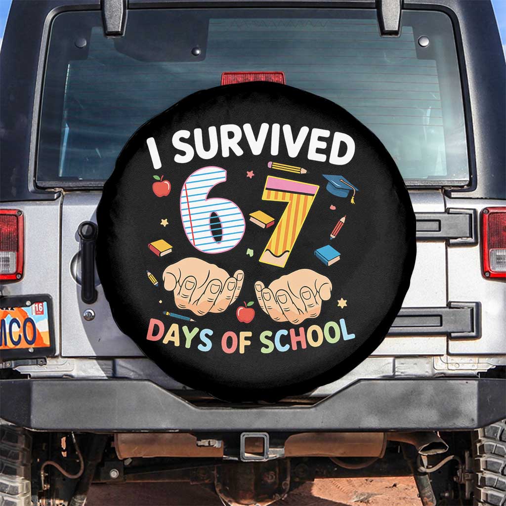 I Survived 67 Days of School Funny Six Seven Meme Spare Tire Cover - Wonder Print Shop