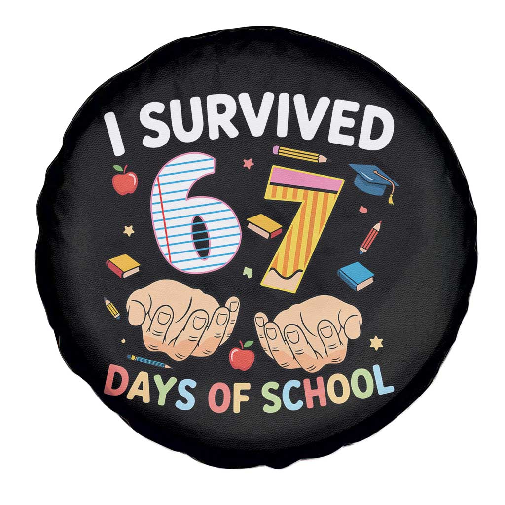 I Survived 67 Days of School Funny Six Seven Meme Spare Tire Cover - Wonder Print Shop