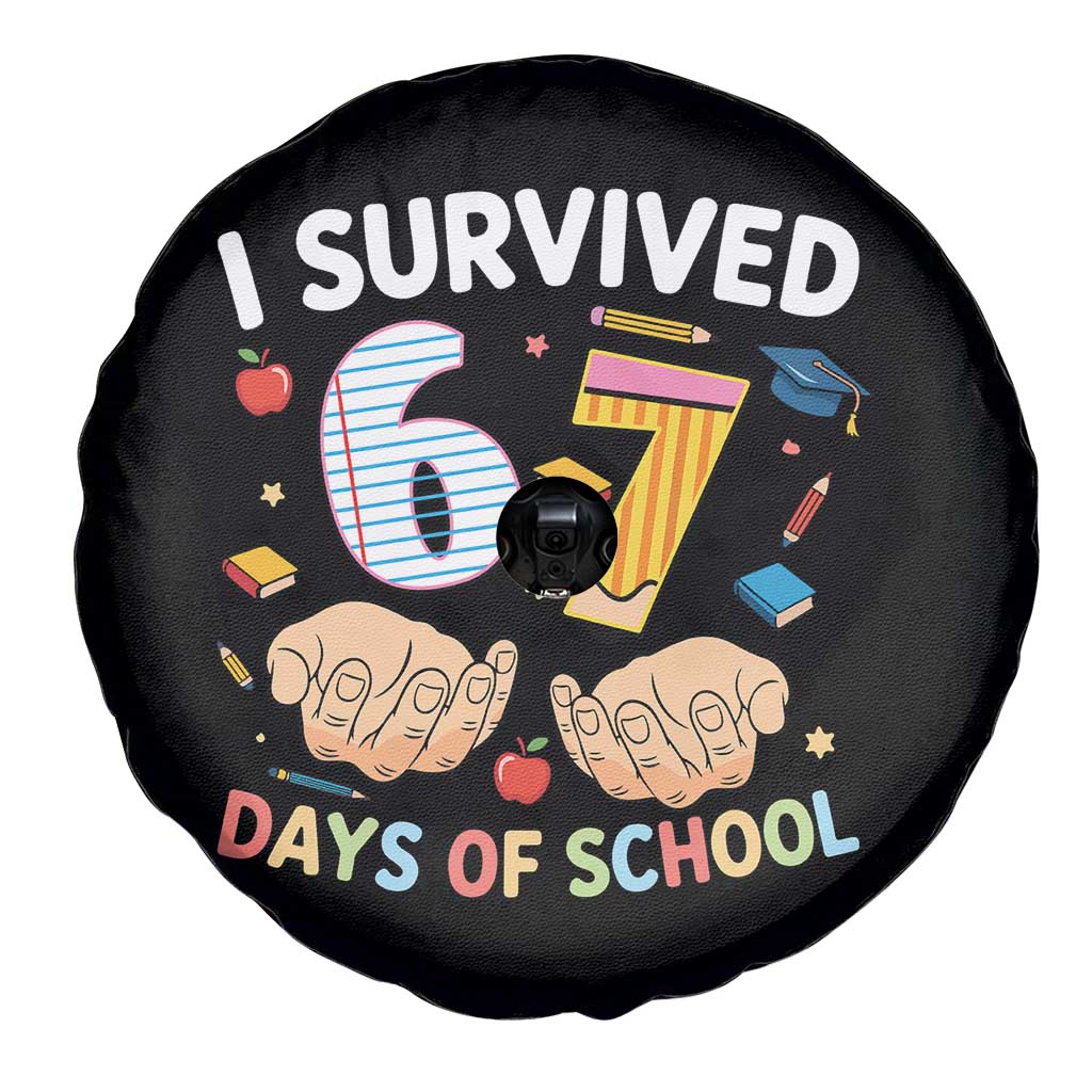I Survived 67 Days of School Funny Six Seven Meme Spare Tire Cover - Wonder Print Shop