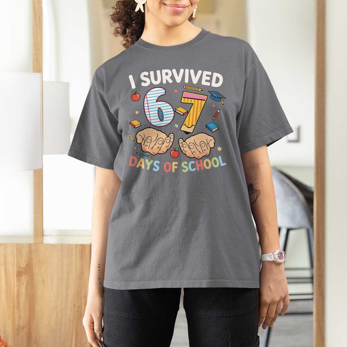 I Survived 67 Days of School Funny Six Seven Meme T Shirt For Women - Wonder Print Shop