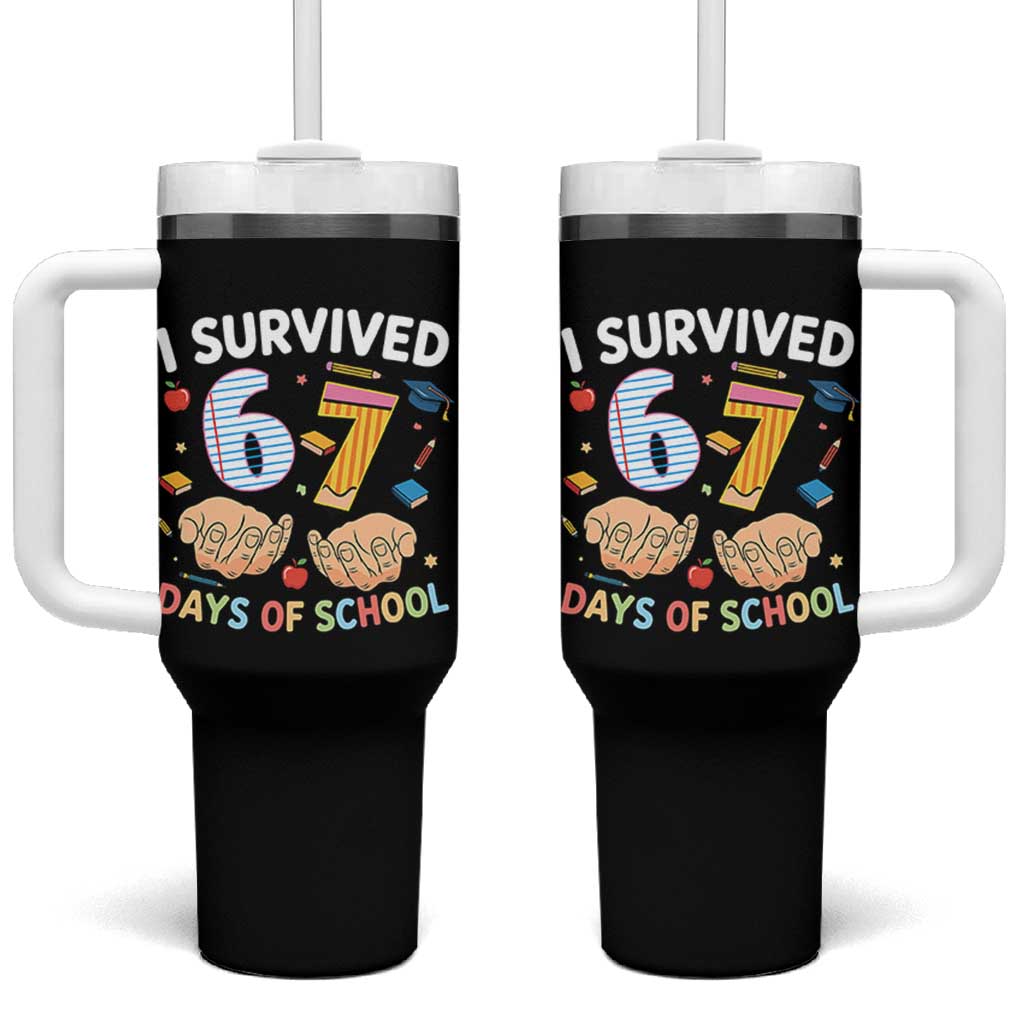 I Survived 67 Days of School Funny Six Seven Meme Tumbler With Handle - Wonder Print Shop
