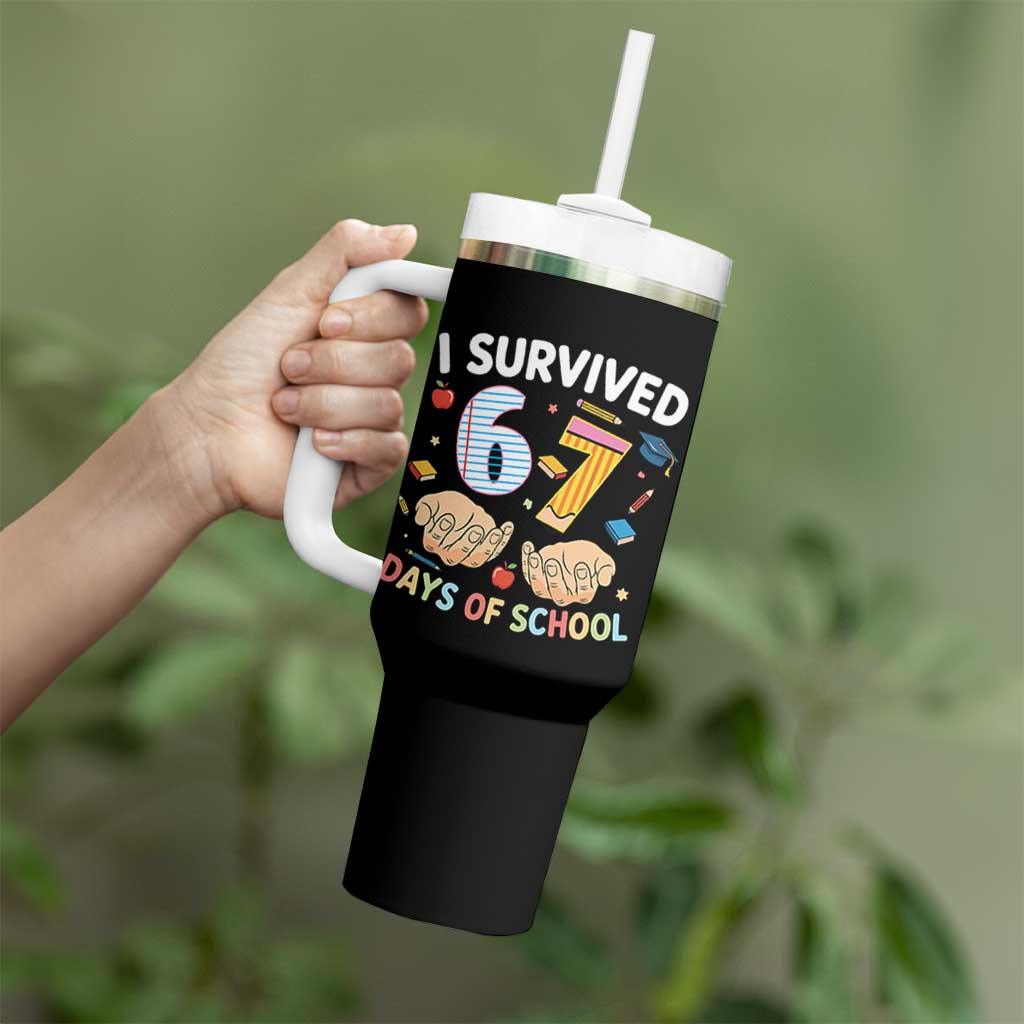 I Survived 67 Days of School Funny Six Seven Meme Tumbler With Handle - Wonder Print Shop