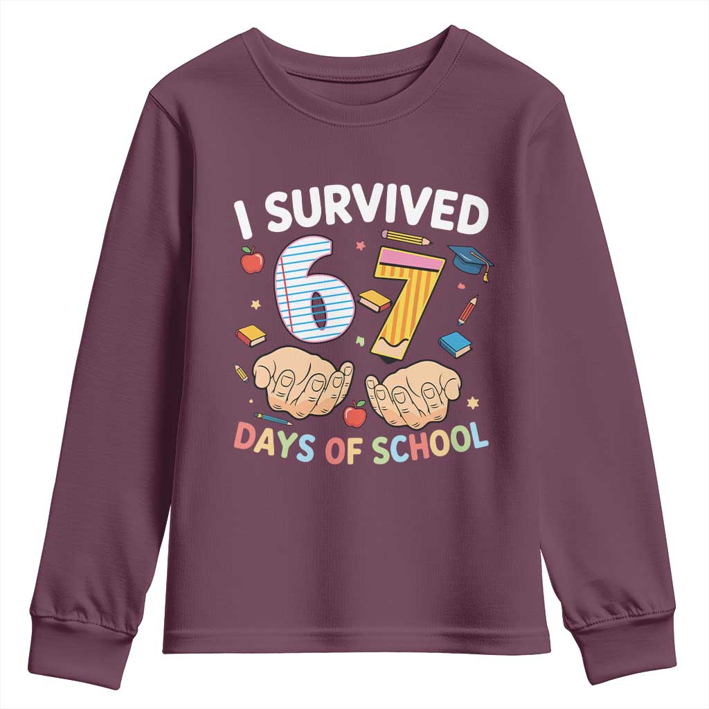 I Survived 67 Days of School Funny Six Seven Meme Youth Sweatshirt - Wonder Print Shop