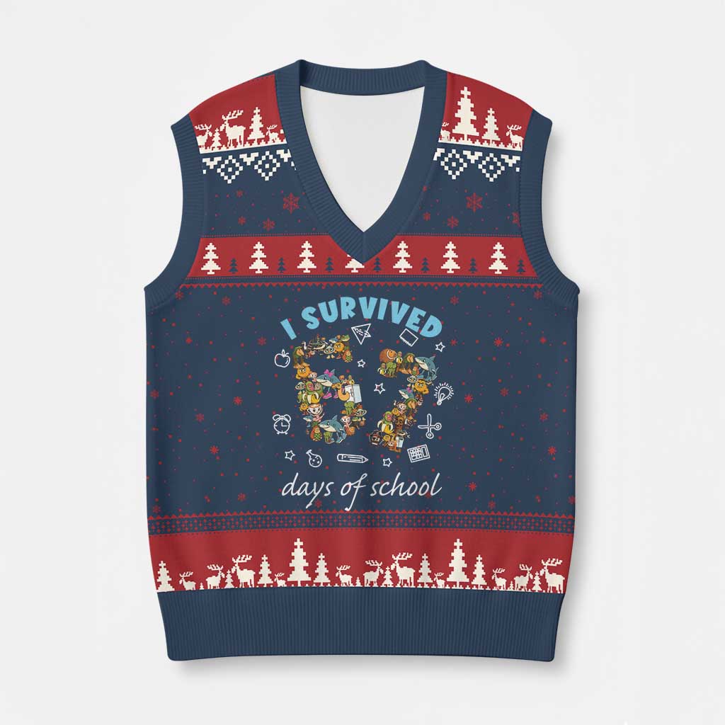 I Survived 67 Days of School Funny Six Seven Italian Brainrot V-Neck Knit Sweater Vest - Wonder Print Shop