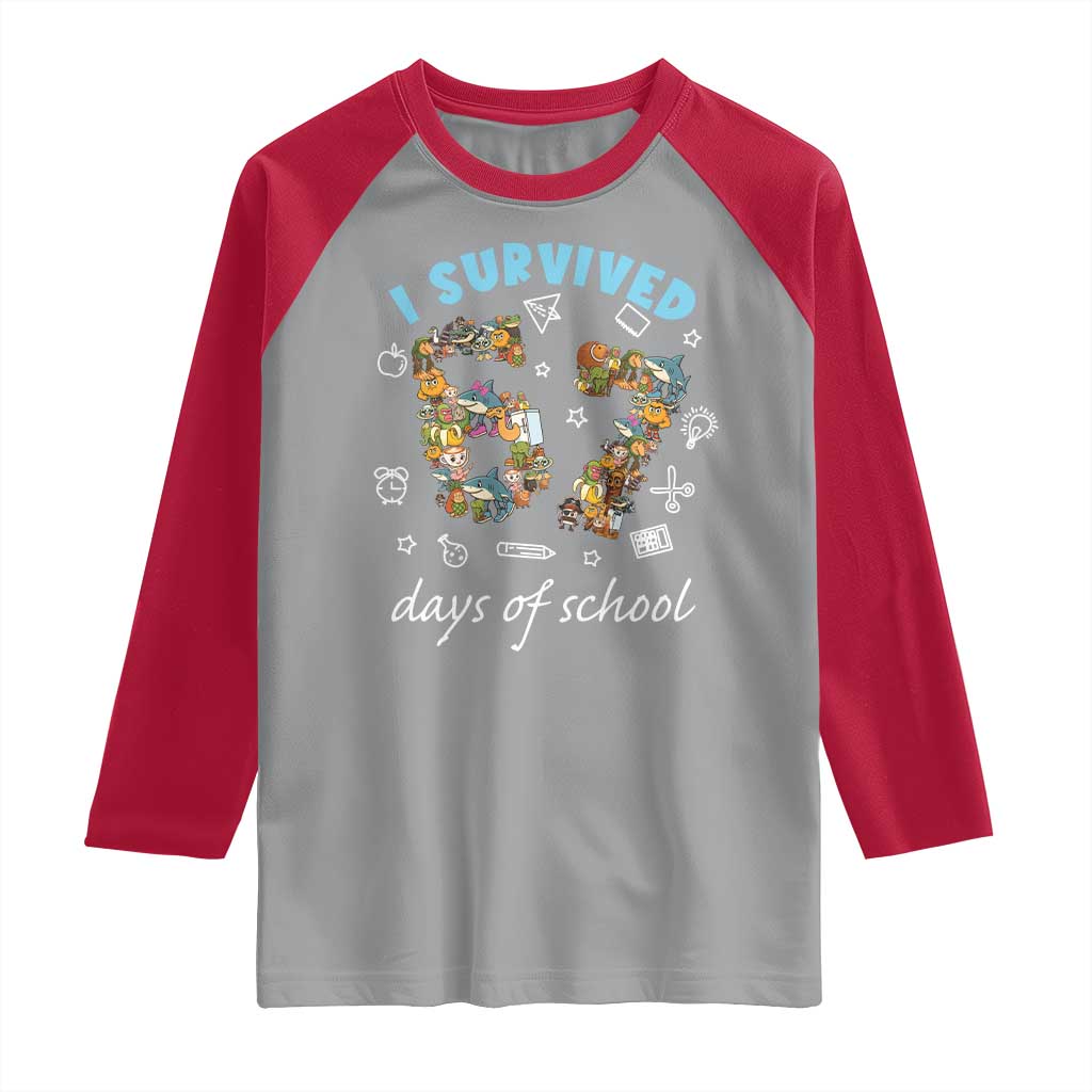 I Survived 67 Days of School Funny Six Seven Italian Brainrot Raglan Shirt - Wonder Print Shop