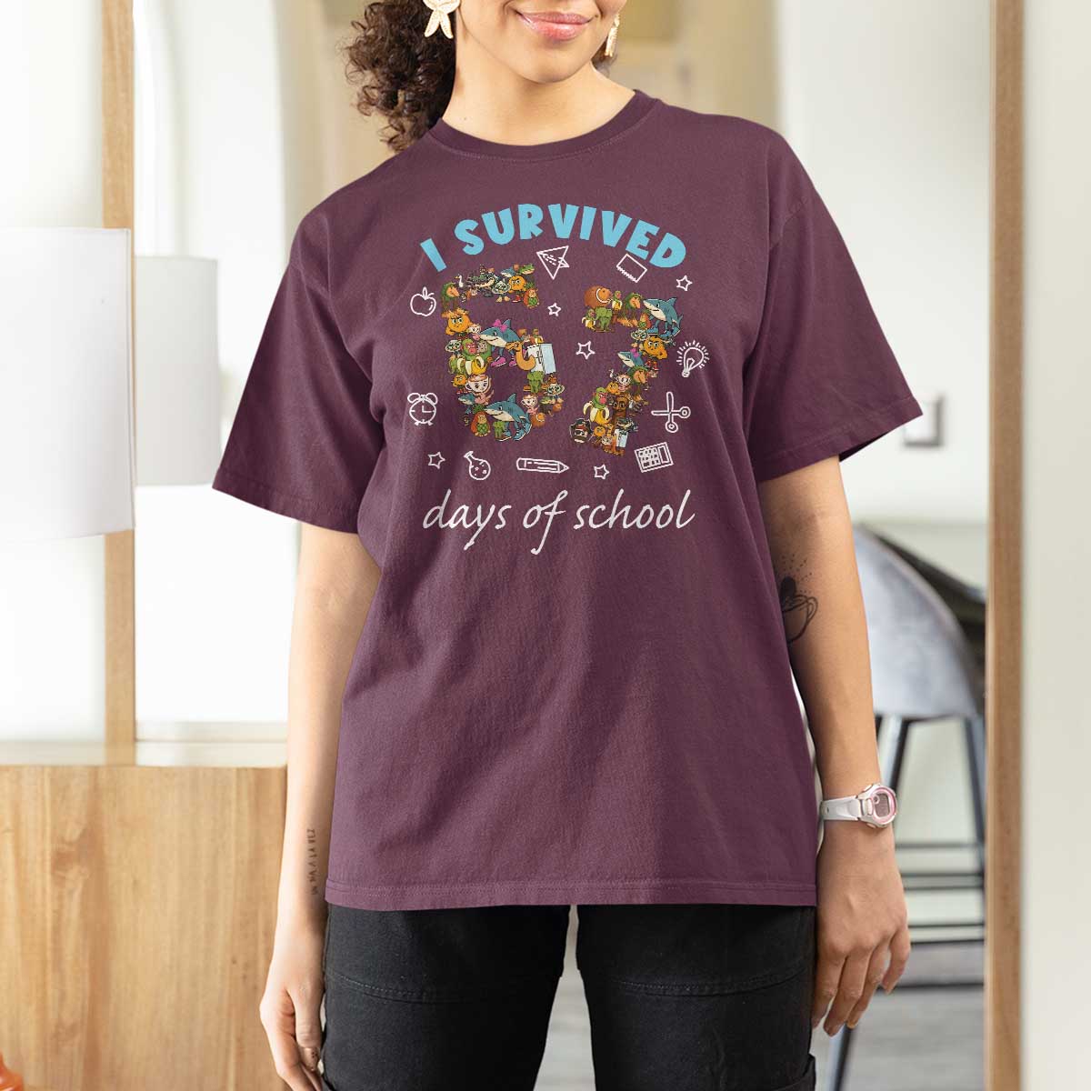 I Survived 67 Days of School Funny Six Seven Italian Brainrot T Shirt For Women - Wonder Print Shop