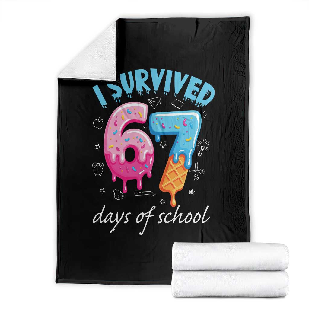 I Survived 67 Days of School Funny Six Seven Meme Throw Blanket Baseball Ice Cream Dripping - Wonder Print Shop