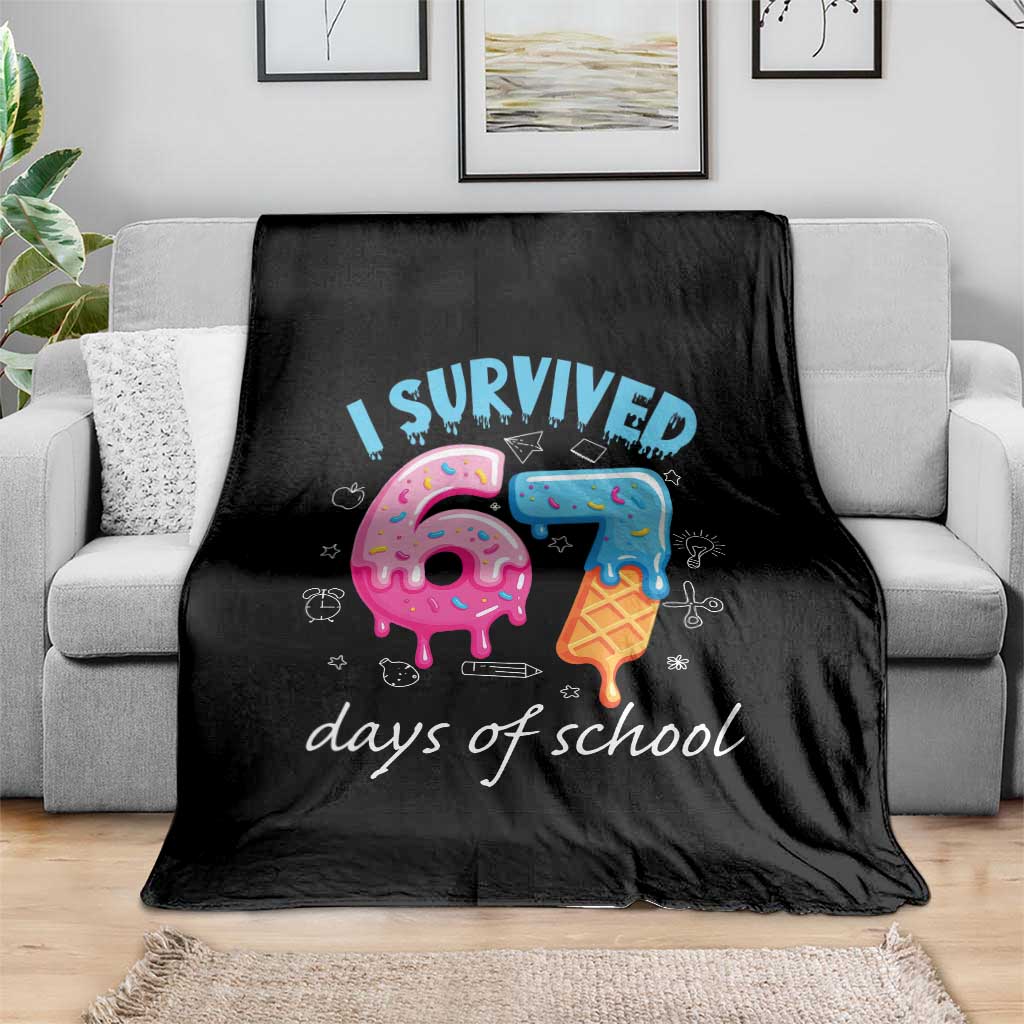 I Survived 67 Days of School Funny Six Seven Meme Throw Blanket Baseball Ice Cream Dripping - Wonder Print Shop