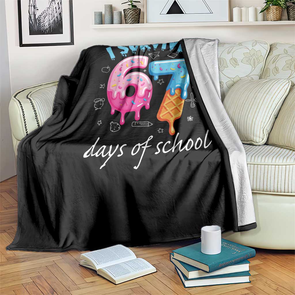 I Survived 67 Days of School Funny Six Seven Meme Throw Blanket Baseball Ice Cream Dripping - Wonder Print Shop