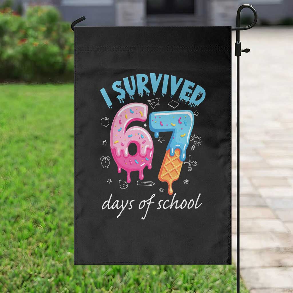 I Survived 67 Days of School Funny Six Seven Meme Garden Flag Baseball Ice Cream Dripping - Wonder Print Shop
