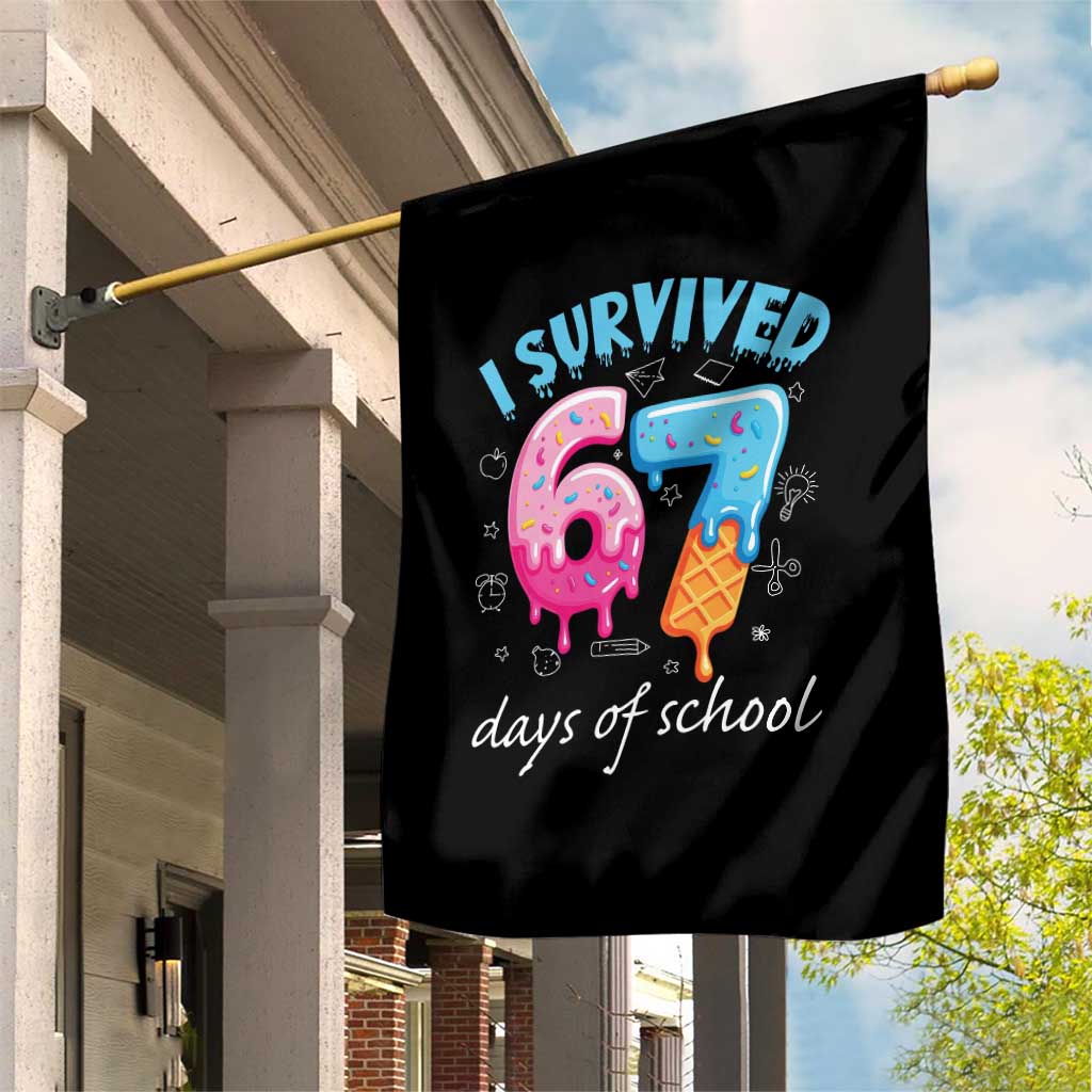 I Survived 67 Days of School Funny Six Seven Meme Garden Flag Baseball Ice Cream Dripping - Wonder Print Shop