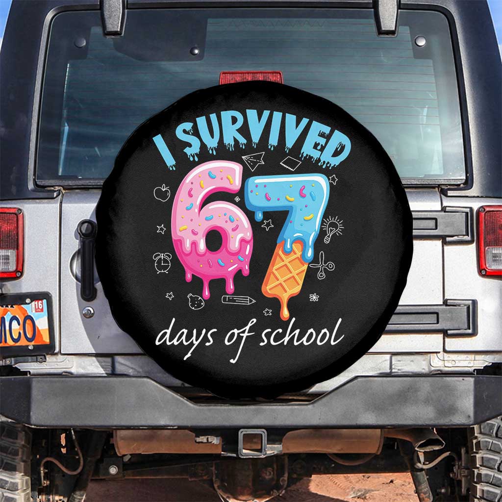 I Survived 67 Days of School Funny Six Seven Meme Spare Tire Cover Baseball Ice Cream Dripping - Wonder Print Shop
