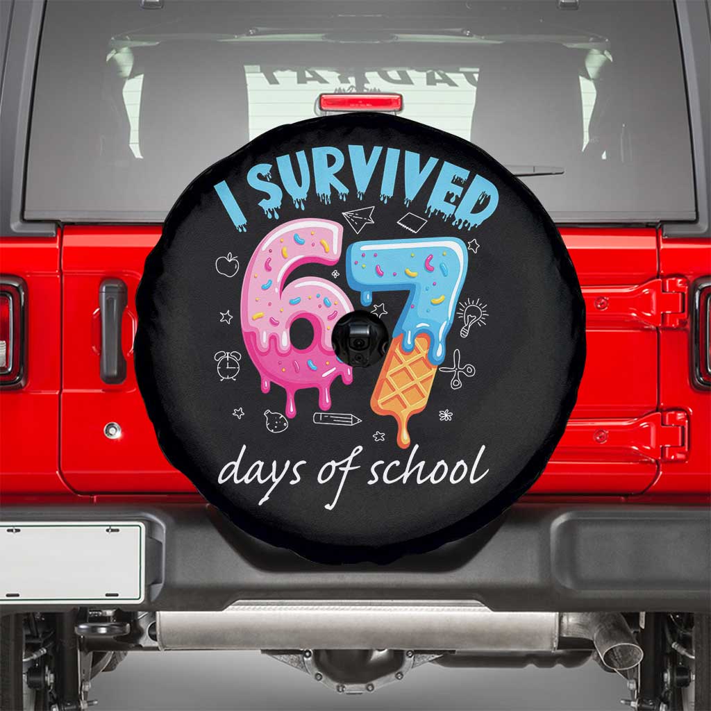 I Survived 67 Days of School Funny Six Seven Meme Spare Tire Cover Baseball Ice Cream Dripping - Wonder Print Shop