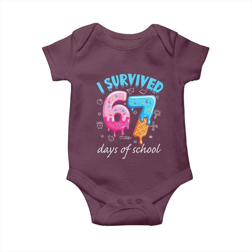 I Survived 67 Days of School Funny Six Seven Meme Baby Onesie Baseball Ice Cream Dripping - Wonder Print Shop