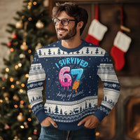 I Survived 67 Days of School Funny Six Seven Meme Ugly Christmas Sweater Baseball Ice Cream Dripping - Wonder Print Shop
